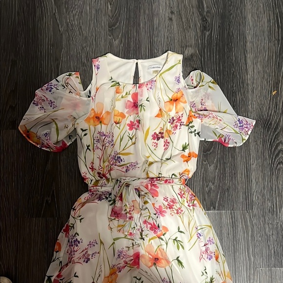 Calvin Klein White and Orange Ruffled Tiered Maxi Dress - Picture 4 of 11